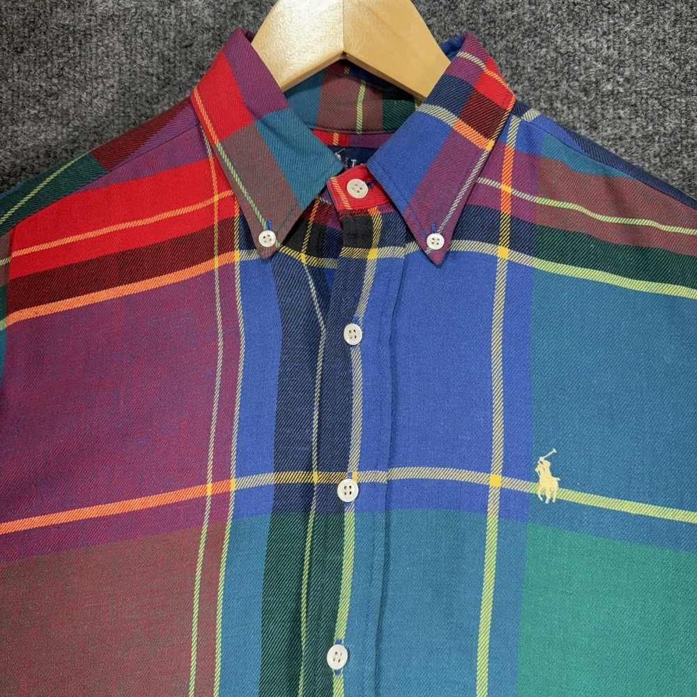 Polo Ralph Lauren Flannel Shirt Men's Medium Multicolor Tartan Plaid Casual Pony